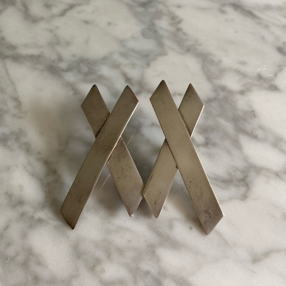 Vintage Sterling Silver Large Abstract Statement “X” Shaped Clip Earrings - Picture 3 of 8